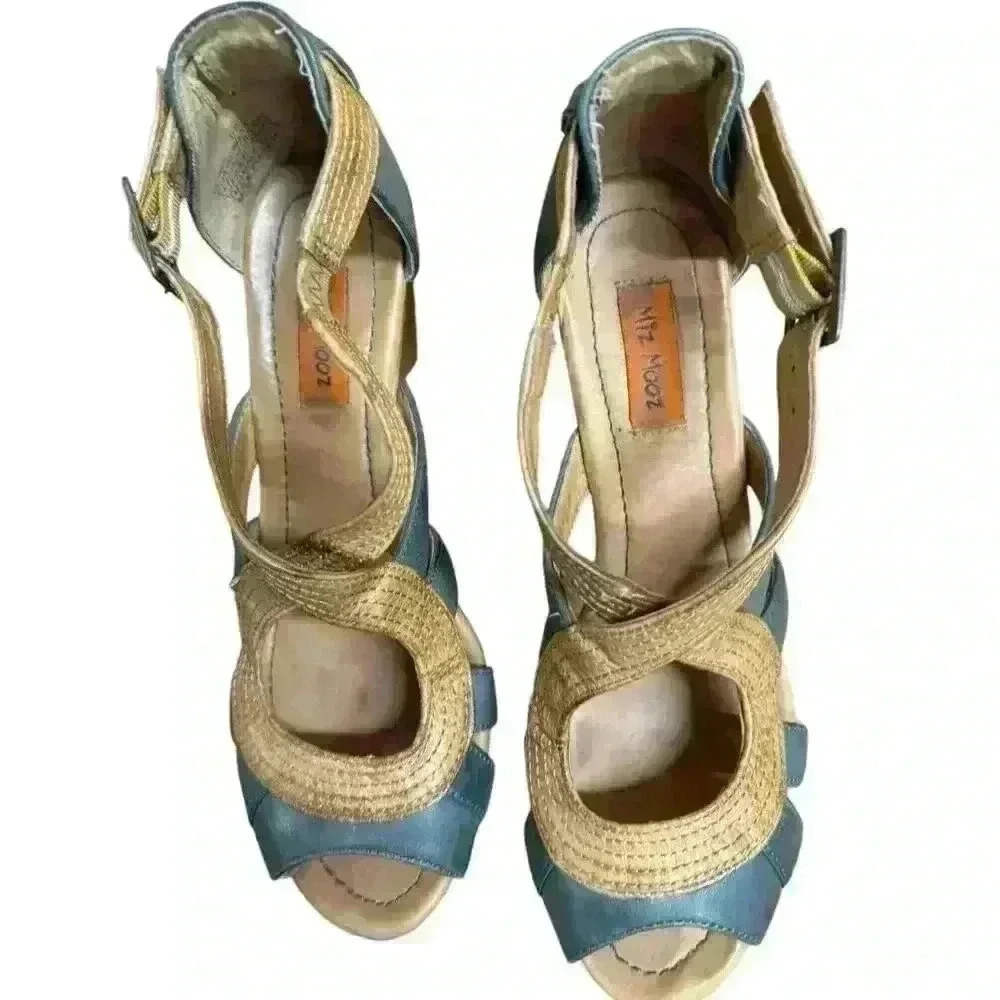 Miz Mooz Petra Retro Mary Jane Blue/Brown Leather Women's Heel Shoes Size 6.5 M - Picture 7 of 11